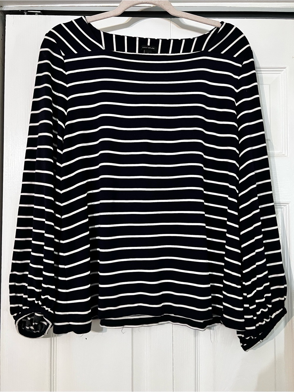Ann Taylor Navy and White Striped Nautical Top